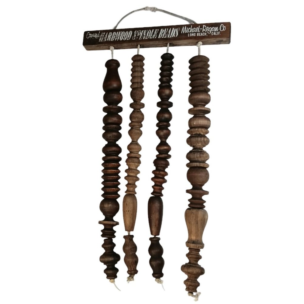 Carved Hardwood Spindle Beads Wall Decor Outdoor Yard Art